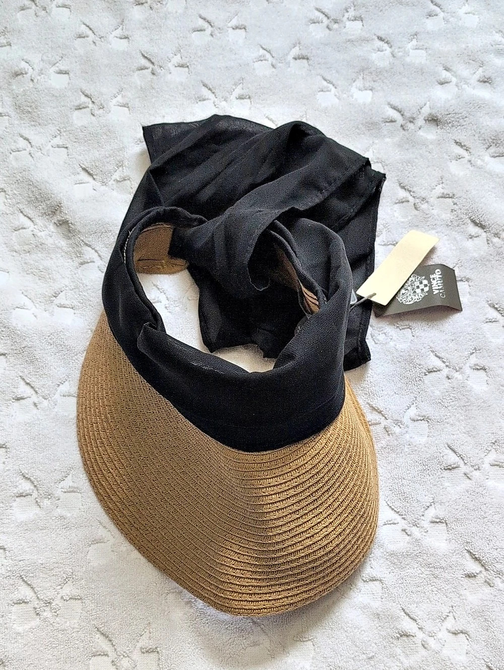 Vince Camuto Chiffon Tie Woven Straw Visor Brown & Black